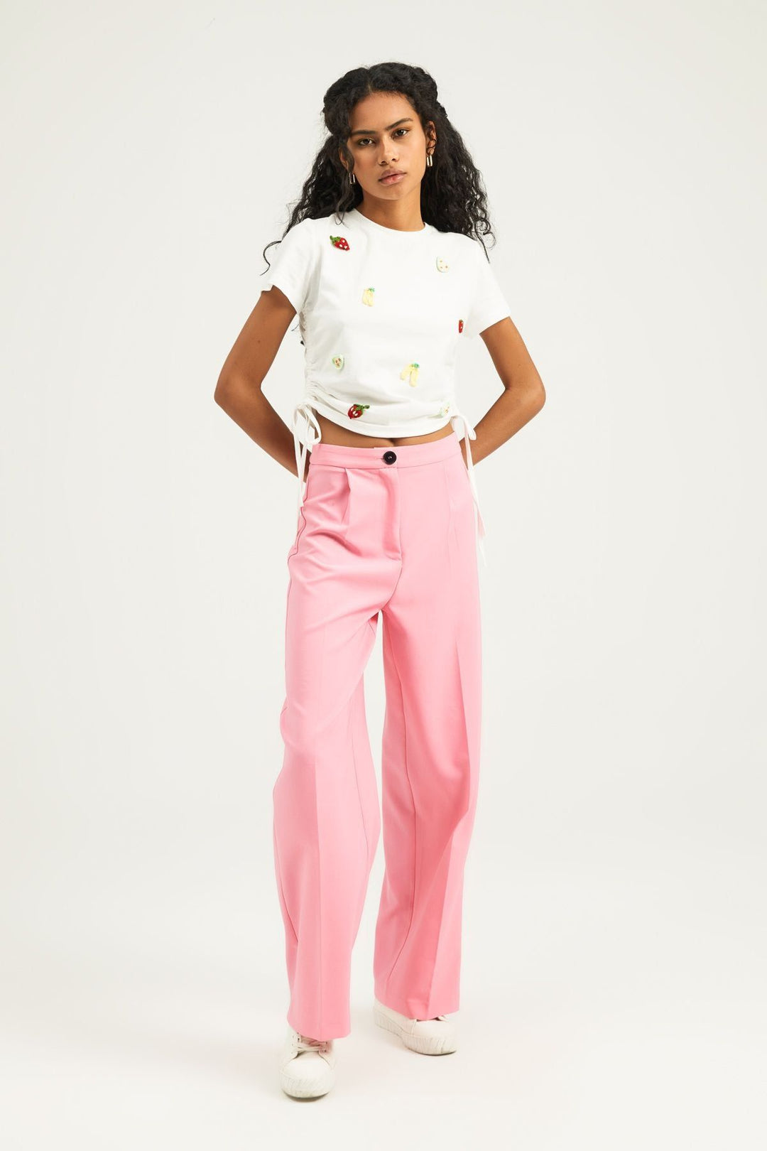 Embroidered Ruffle Detailed T-Shirt White