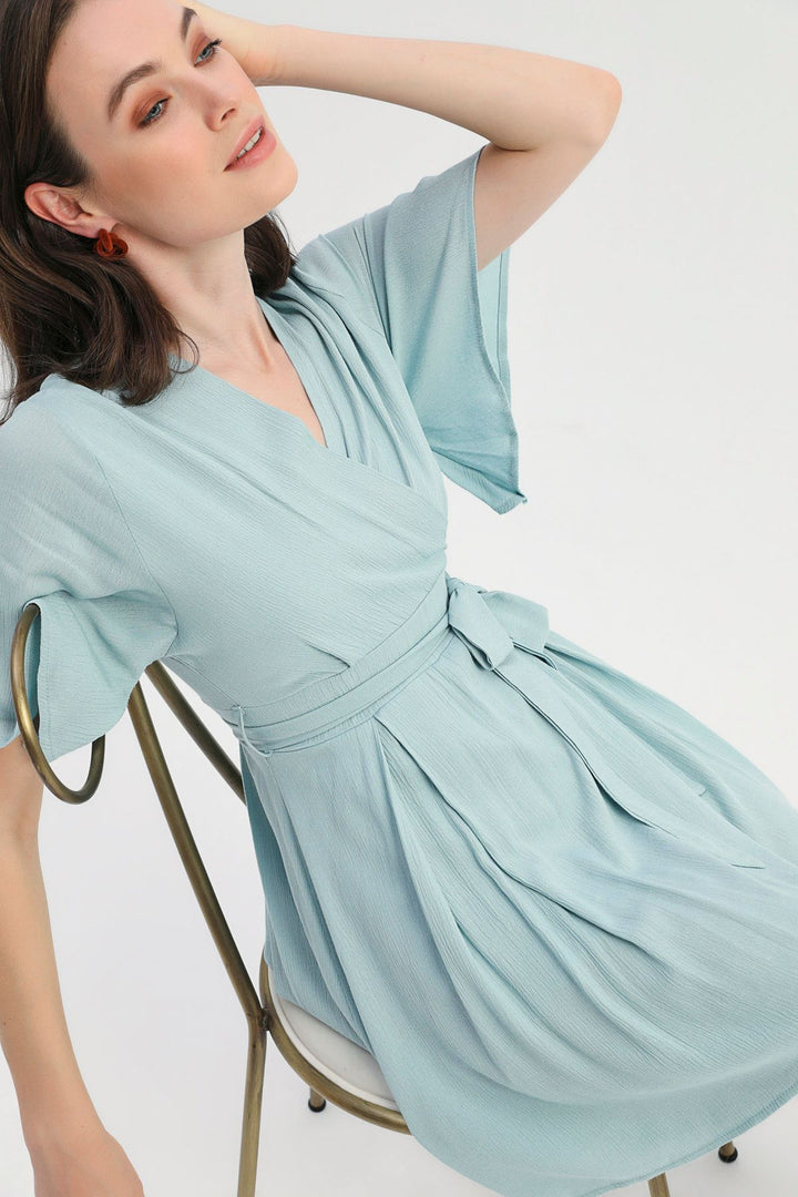 Tie Detailed Double Breasted Skirt Overalls Mint