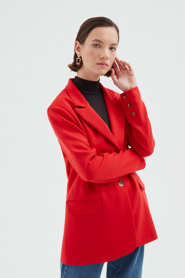 Tek Düğmeli Blazer Ceket Kırmızı