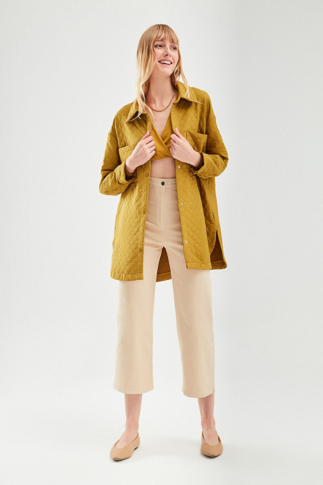 Oversize Kapitone Ceket Olive