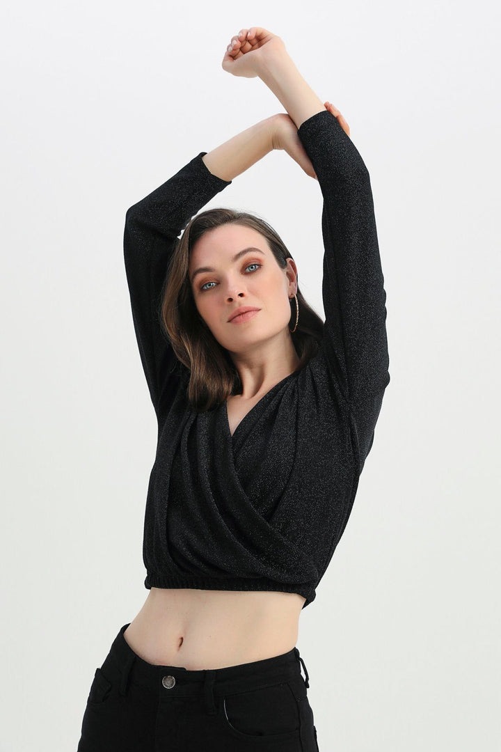 Double Breasted Silvery Blouse Black