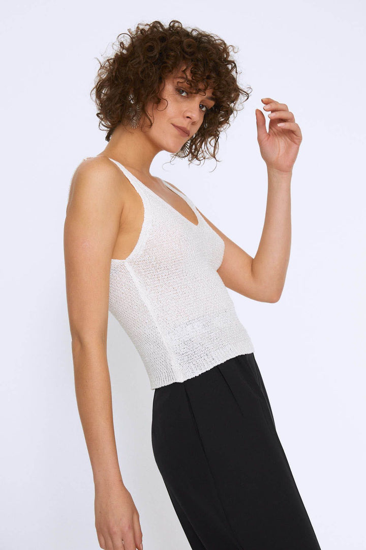 Strap V Neck Knitwear Ecru