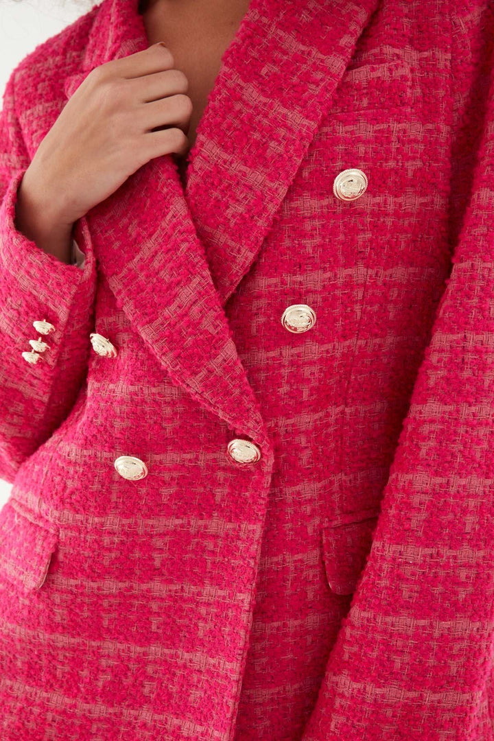 Kruvaze Tüvit Blazer Ceket Fuşya