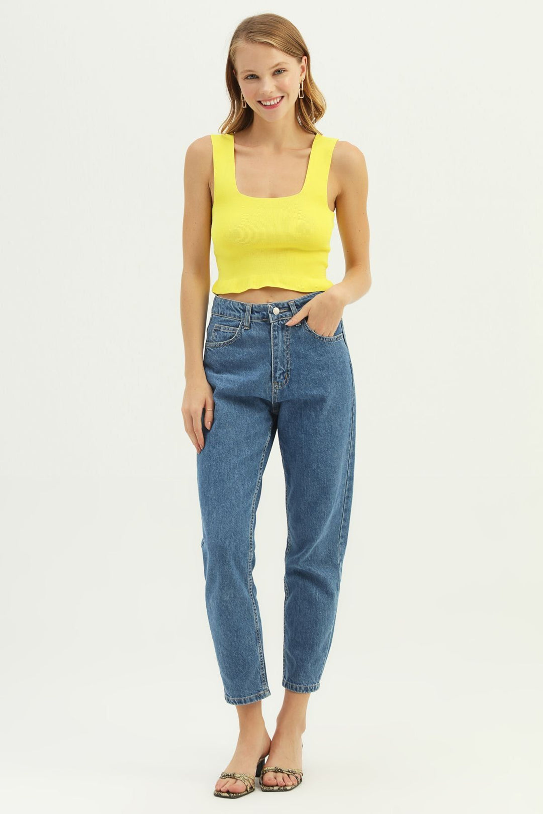 Askılı Ucu Fırfırlı Triko Sarı