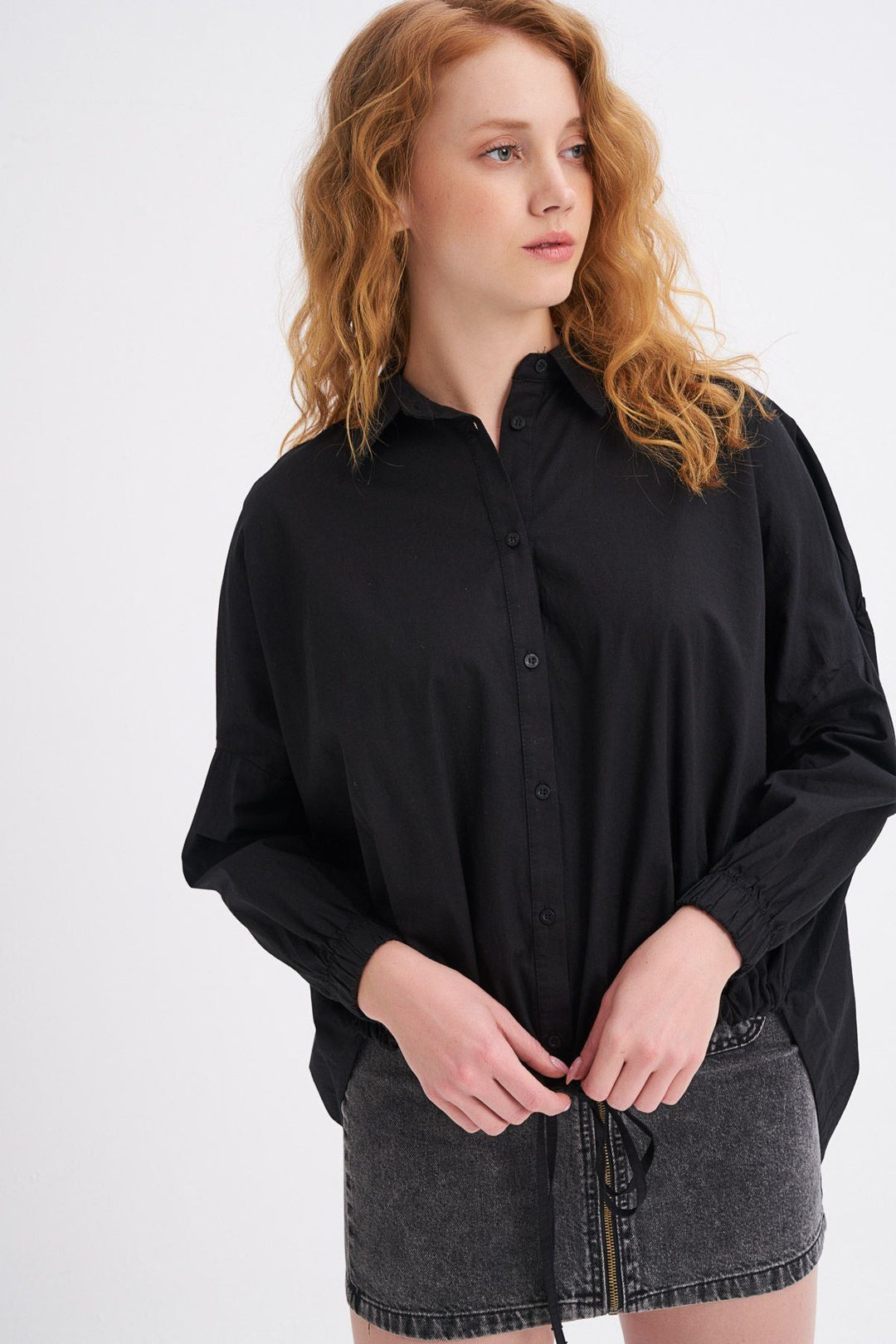 Tie Front Oversize Shirt Black