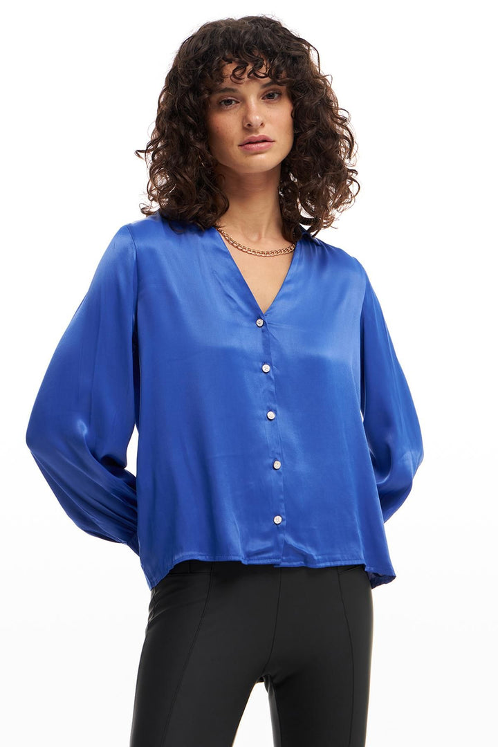 Saten Gömlek Koyu Mavi