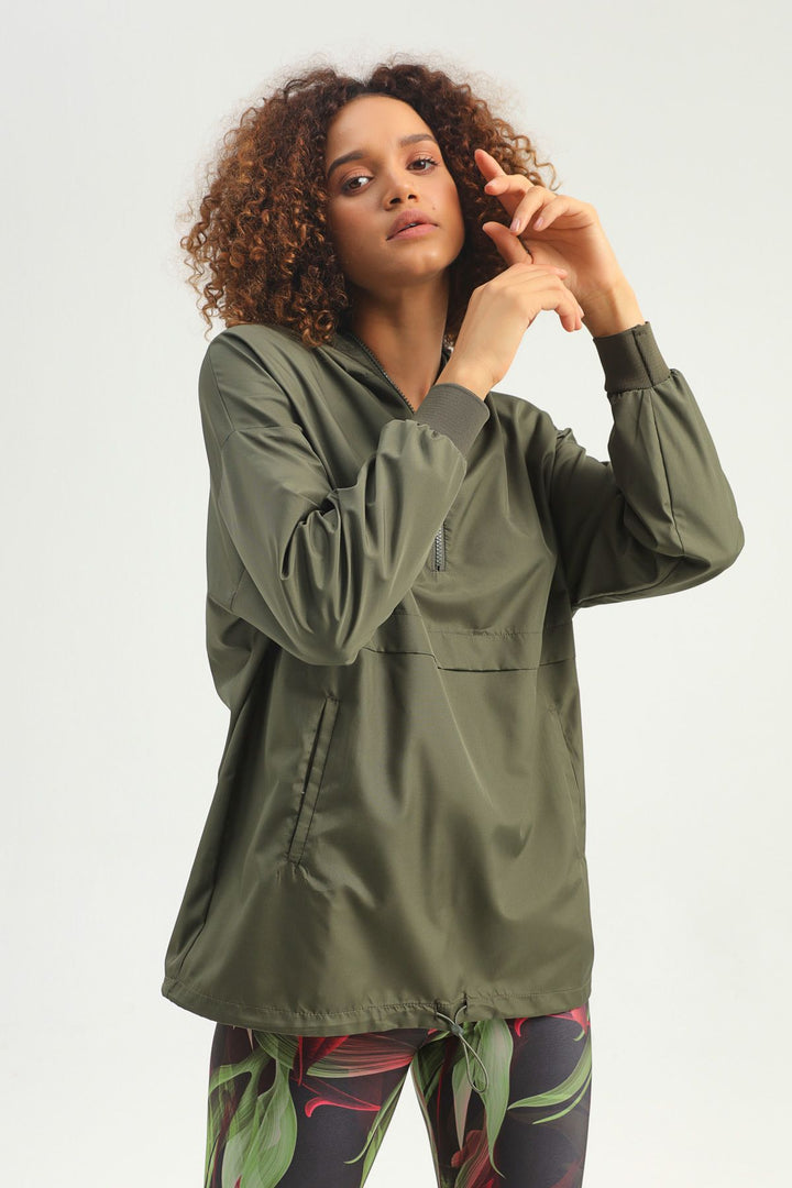 Hooded Pocket Raincoat Khaki