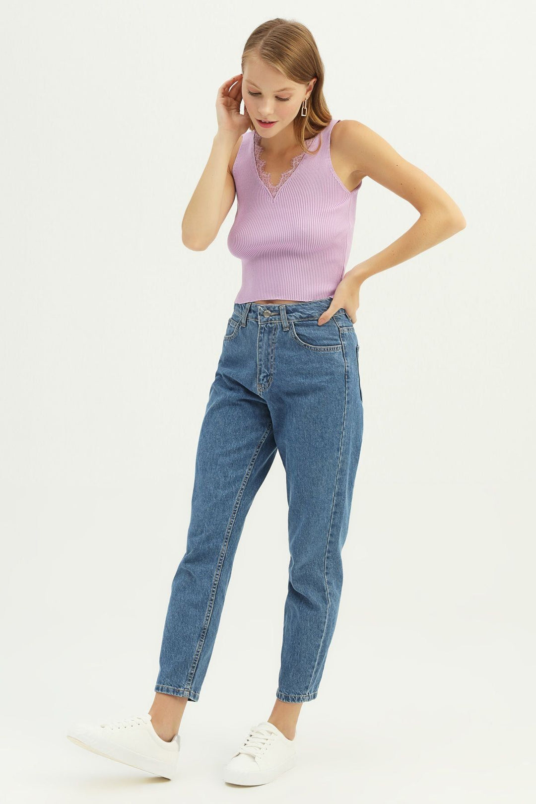 V Neck Lacy Knitwear Lilac