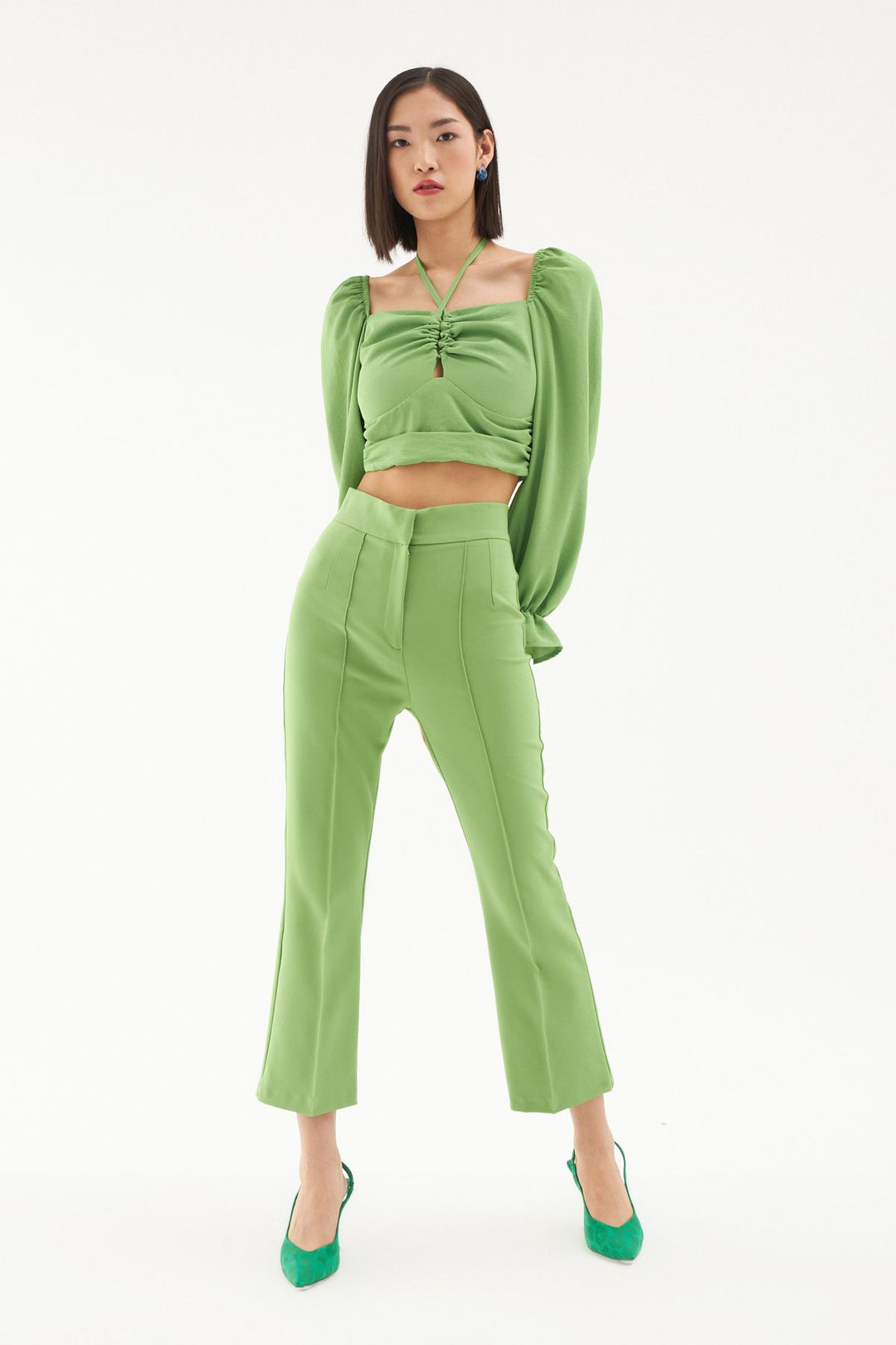 High Waist Pleated Trousers Green