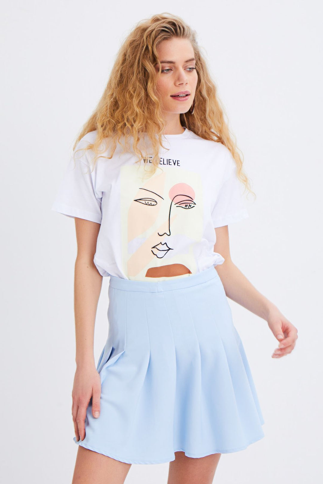 Pleated Mini Skirt Baby Blue