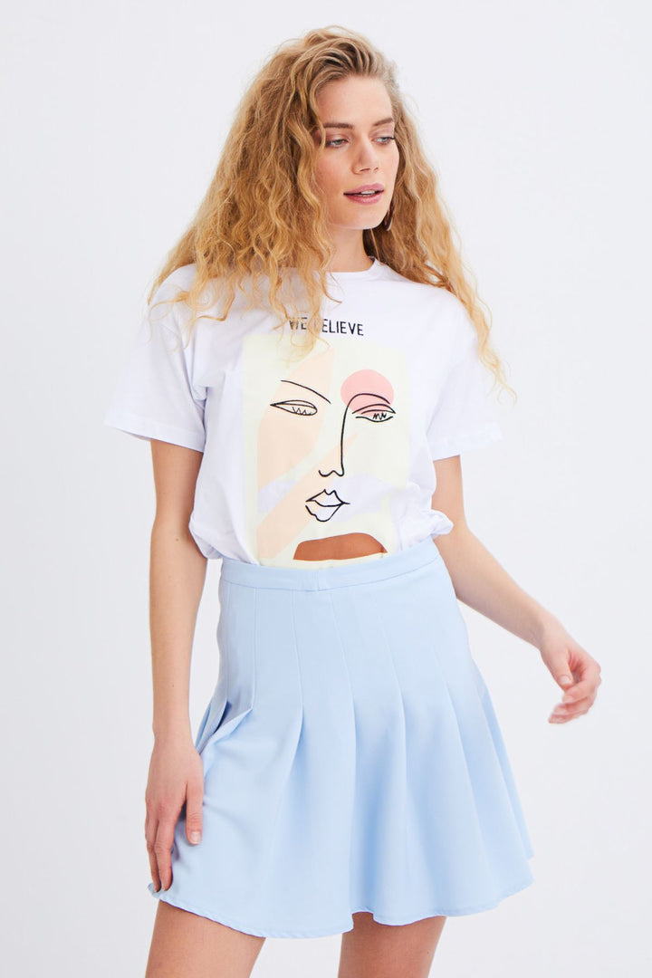 Pleated Mini Skirt Baby Blue