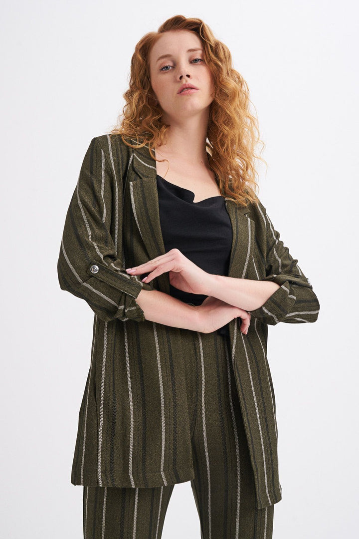 Striped Blazer Jacket Khaki