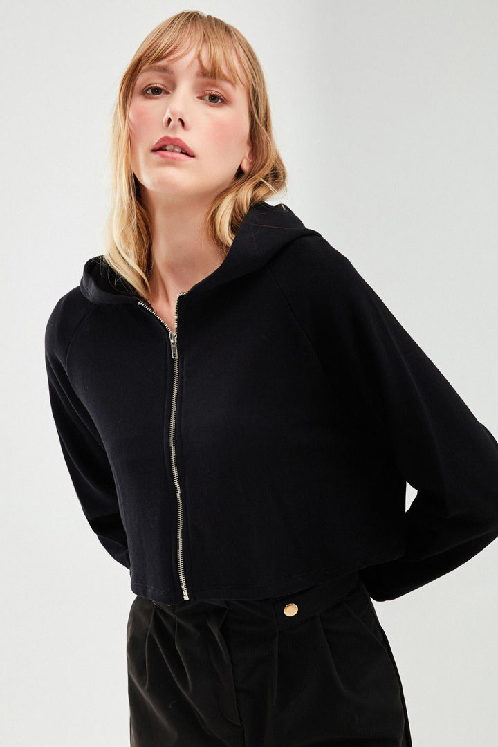 Zippered Crop Sweatshirt Black