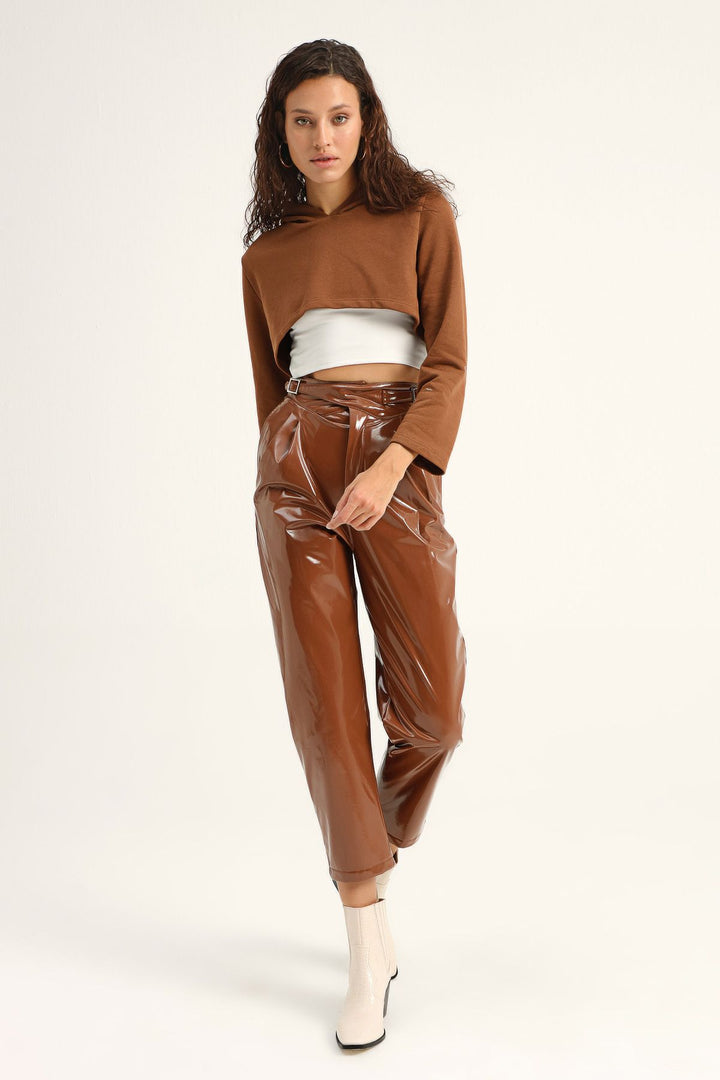 Hooded Crop Sweatshirt Brown