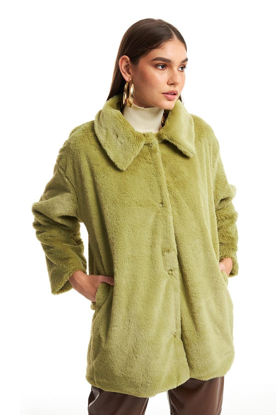 Cepli Peluş Mont Yeşil