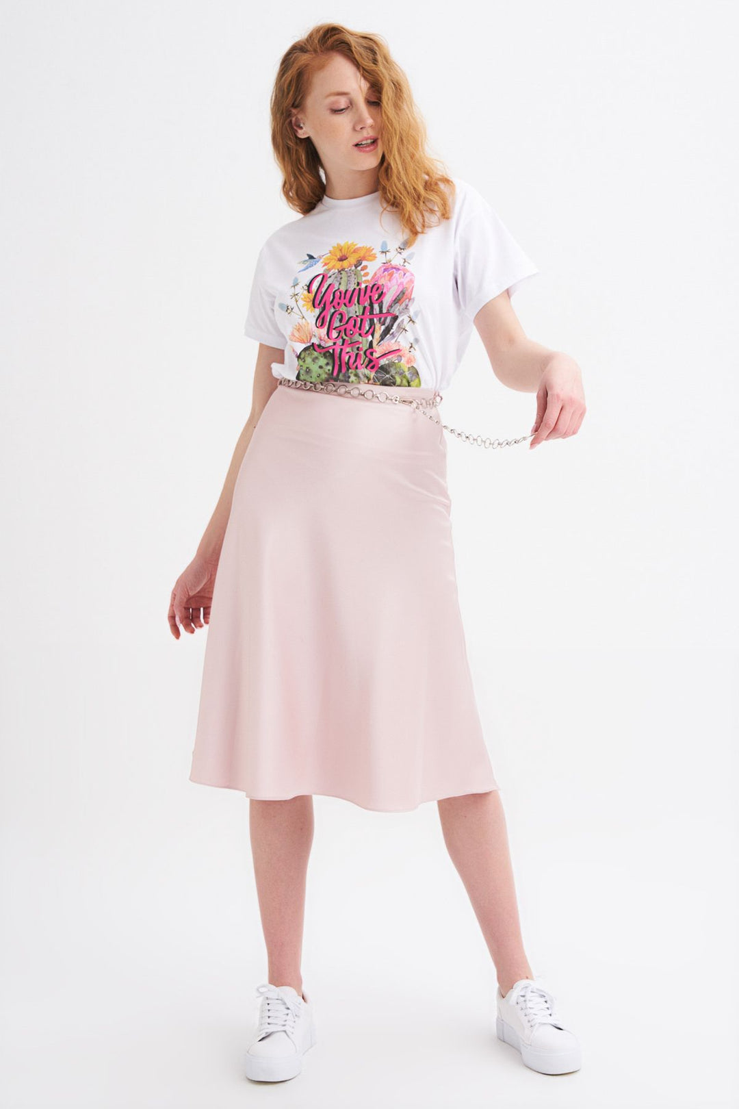 Waist Chain Midi Skirt Powder