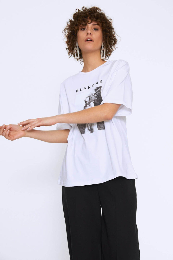 Baskılı Tişört Beyaz