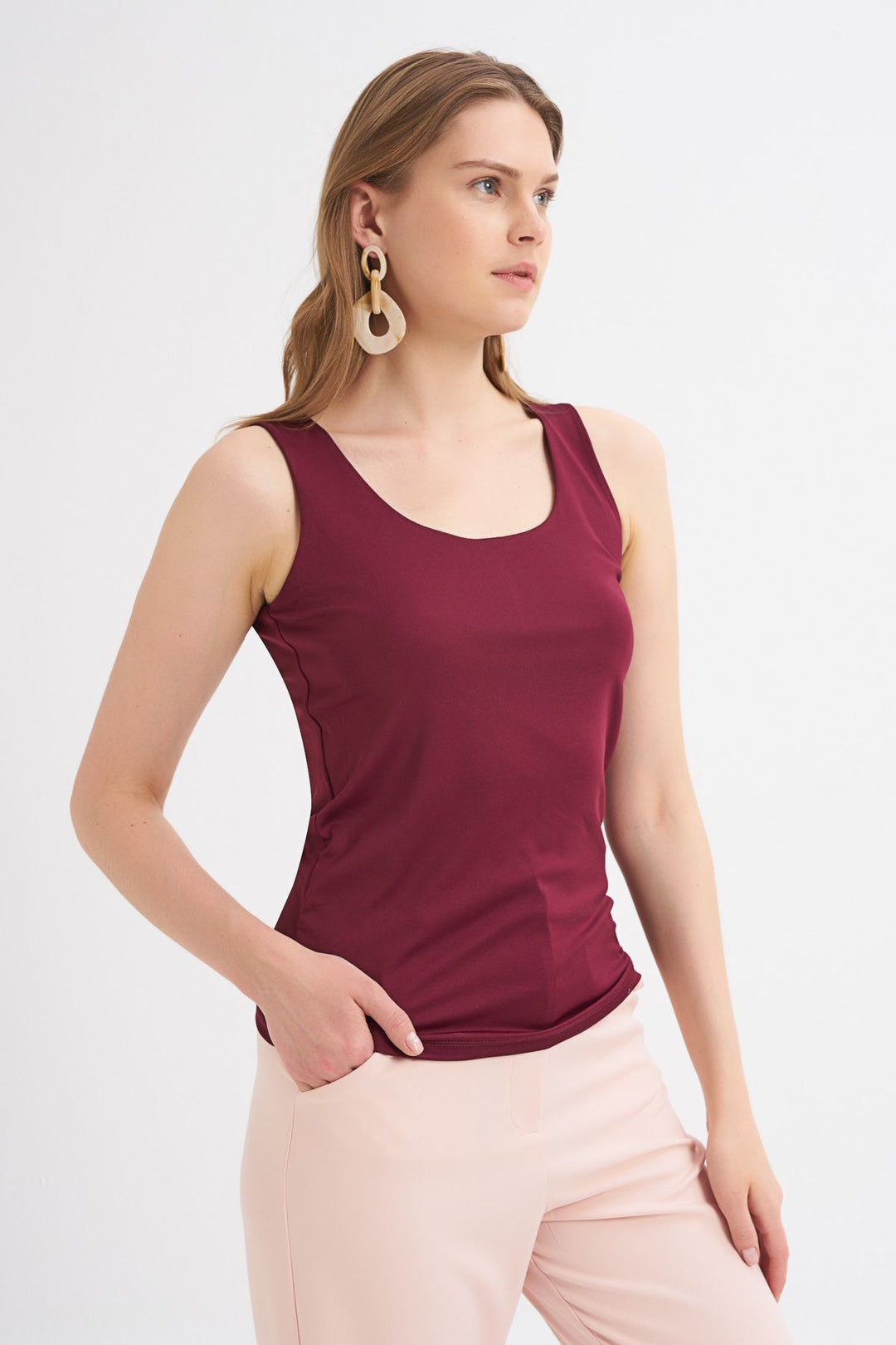 Kalın Askılı Basic Bluz Mürdüm