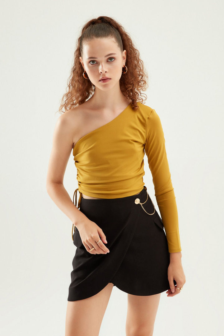 Büzgülü Tek Kol Bluz Olive