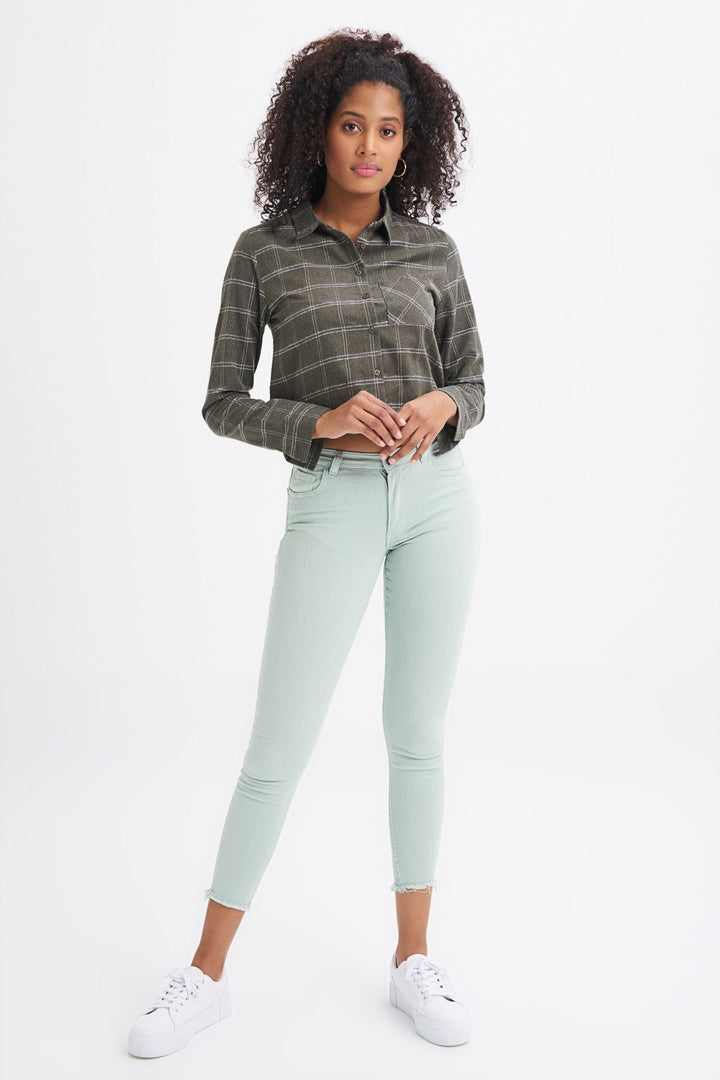 Tek Cepli Ekose Gömlek Haki