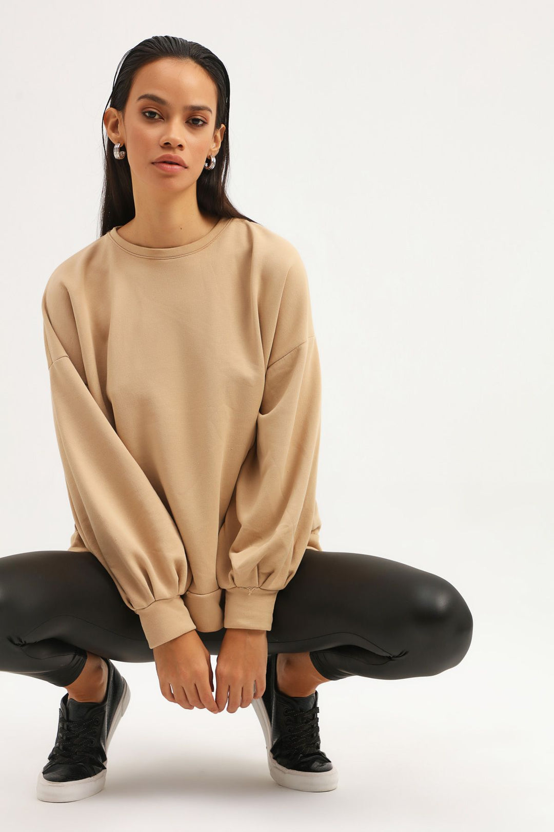 Low Back Oversize Sweatshirt Beige