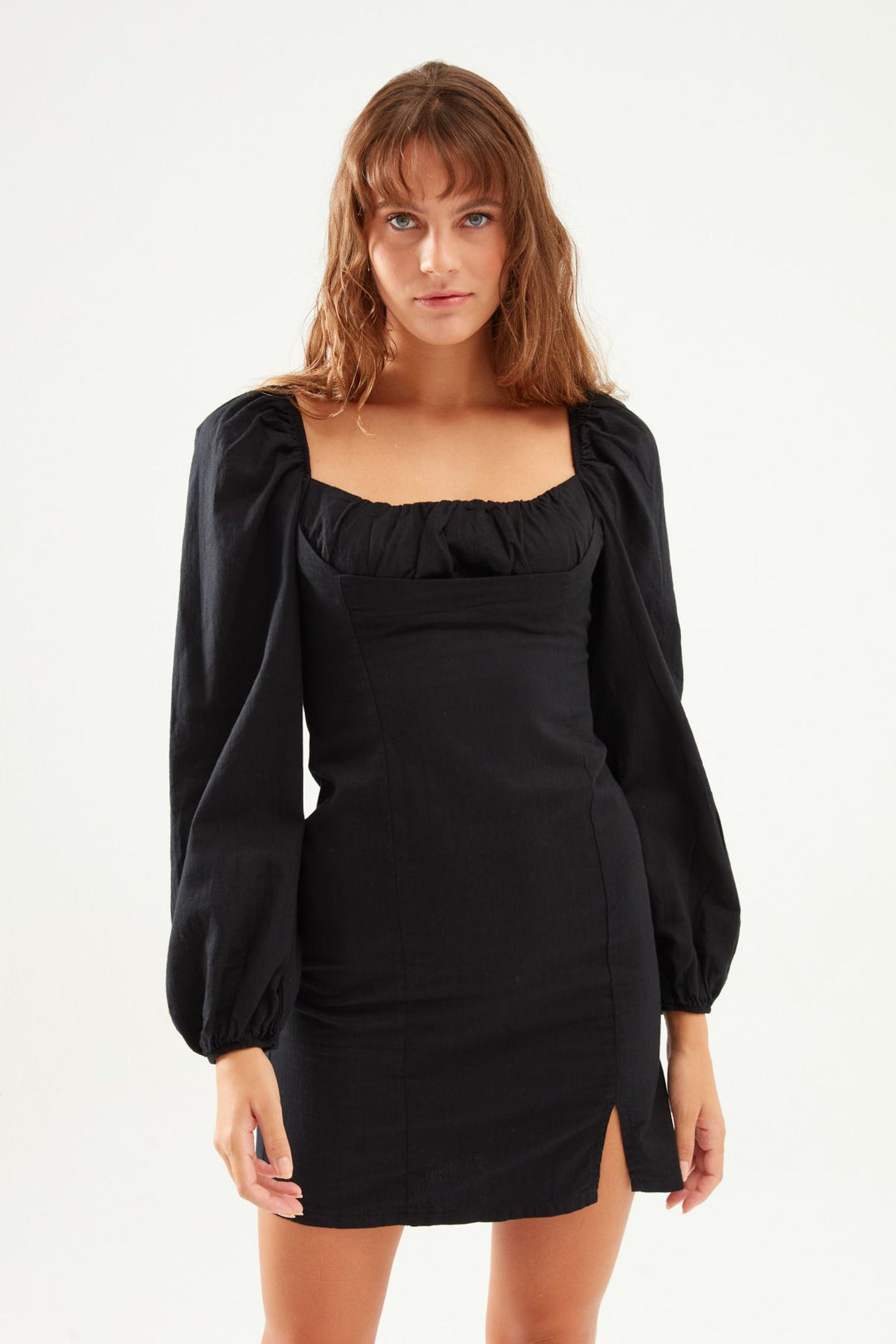 Balloon Sleeve Mini Dress Black