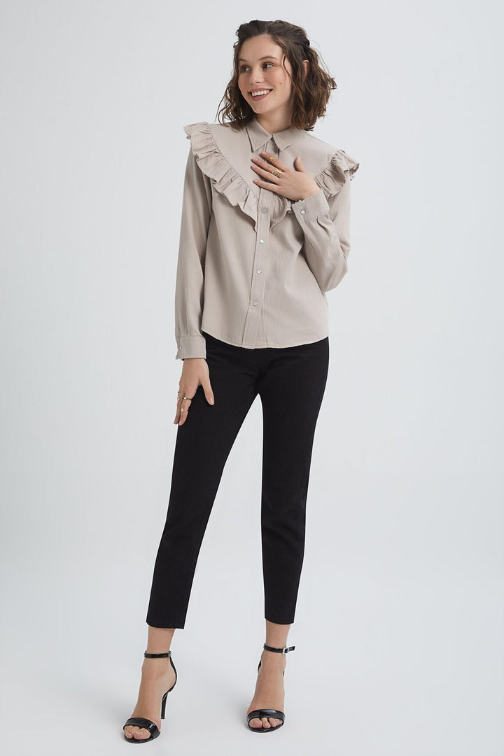 Fırfır Detaylı Gömlek Taş