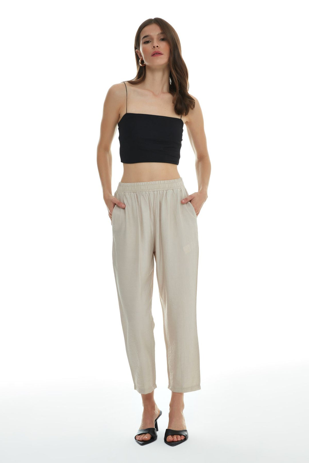 Elastic Waist Trousers Beige