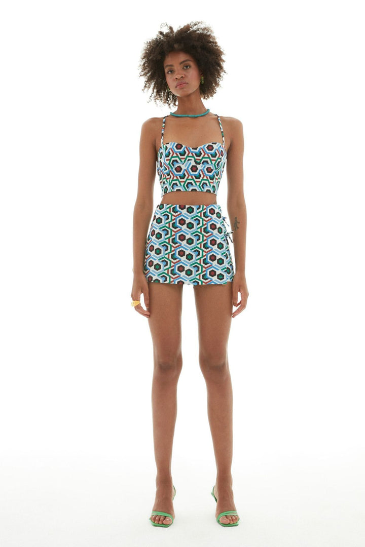 Patterned Short Skirt Blue