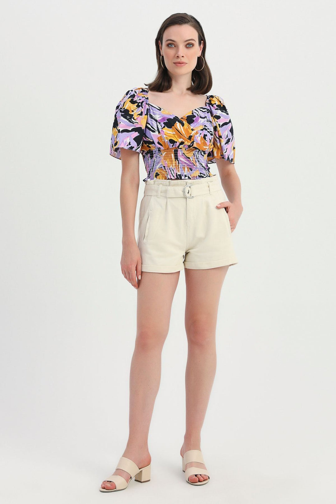 Patterned Gipe Detail Double Breasted Blouse Purple