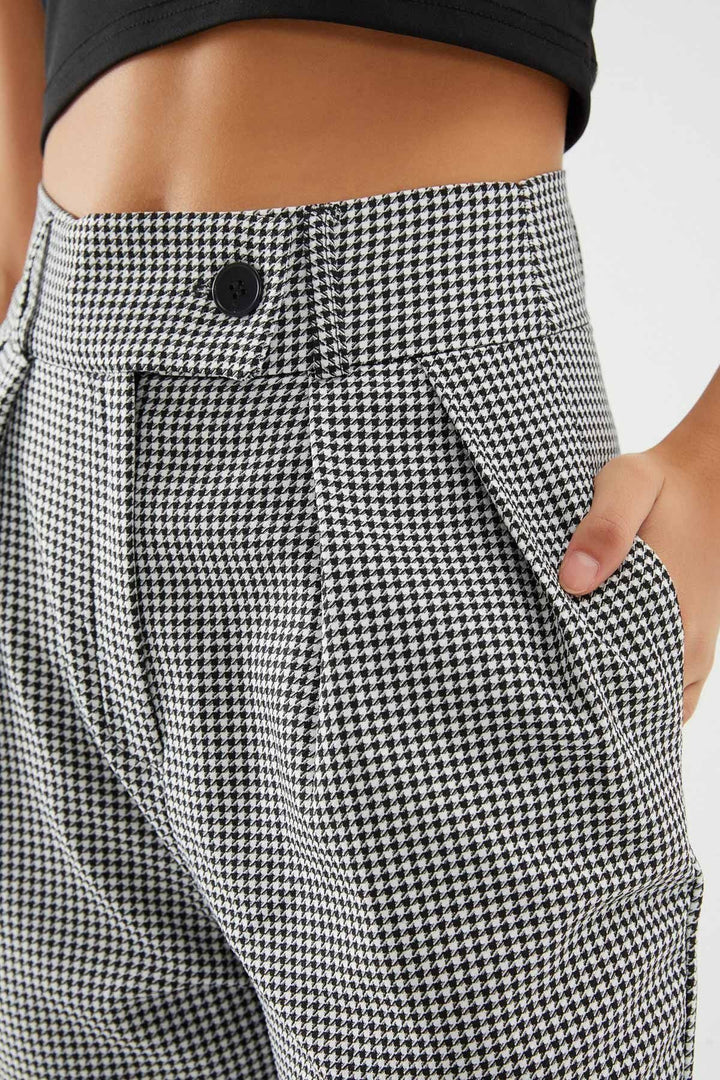 Çizgili Duble Paça Pantolon Siyah