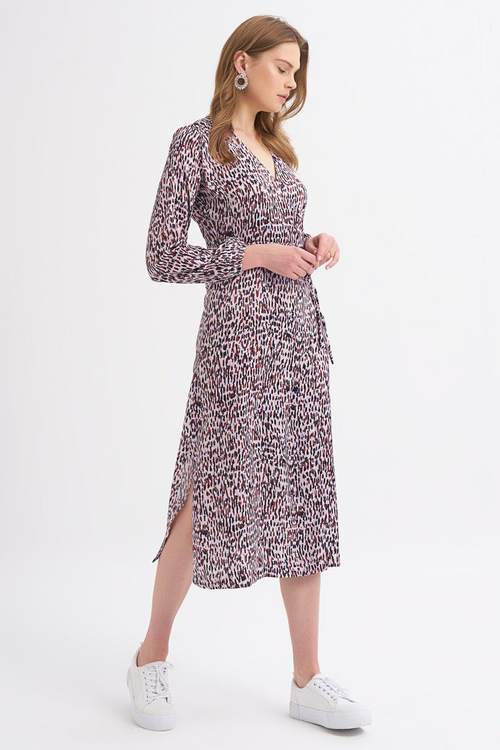 Patterned Slit Detailed Wrapped Dress Lilac