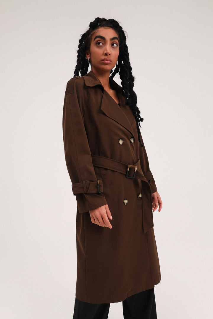 Belted Epaulette Trench Coat Brown