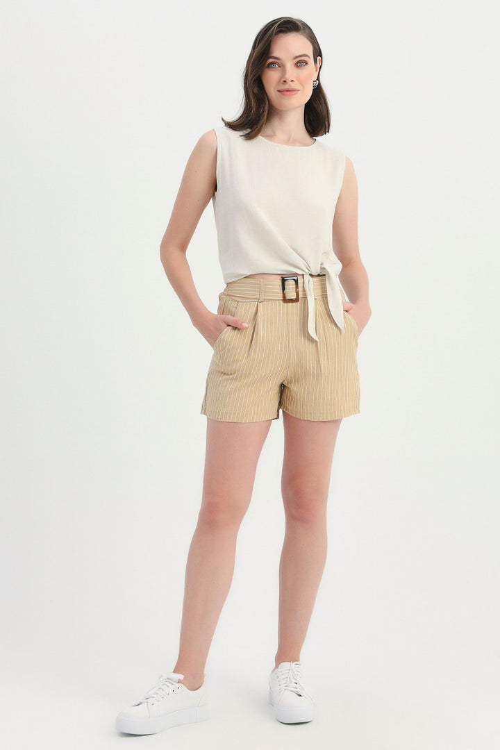 Side Tie Sleeveless Linen Blouse Natural