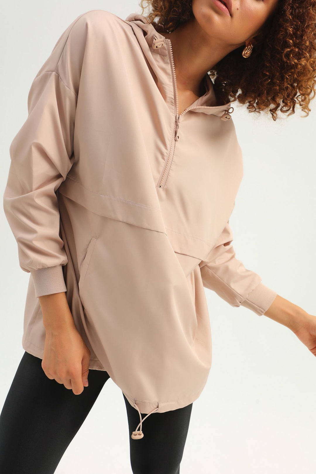 Hooded Pocket Raincoat Beige