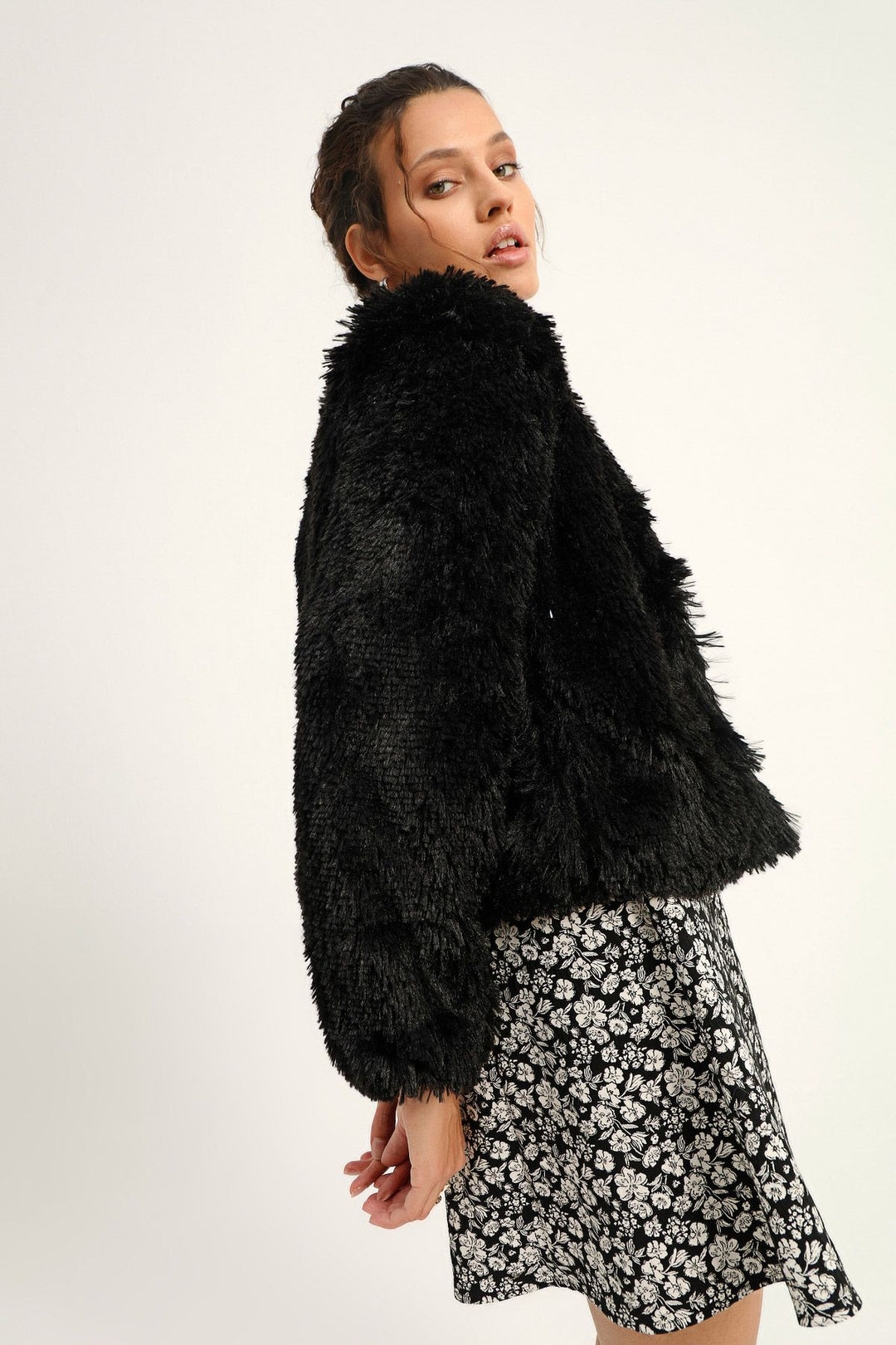 Peluş Kısa Ceket Siyah