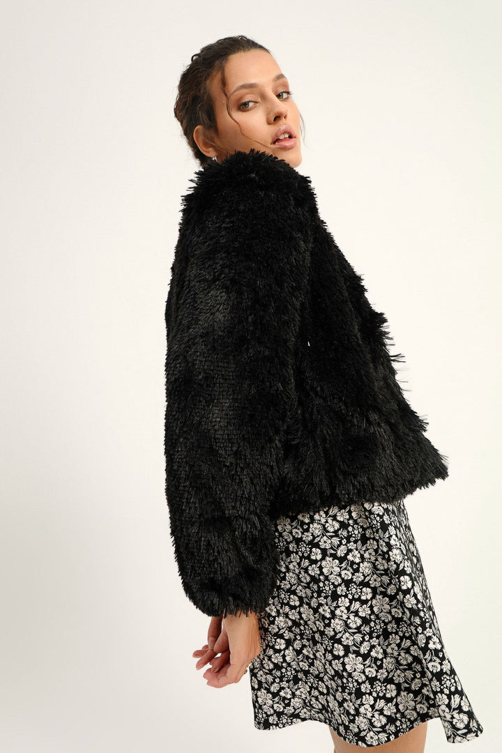 Peluş Kısa Ceket Siyah