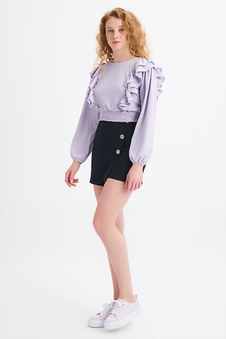 Button Front Skirt Shorts Black