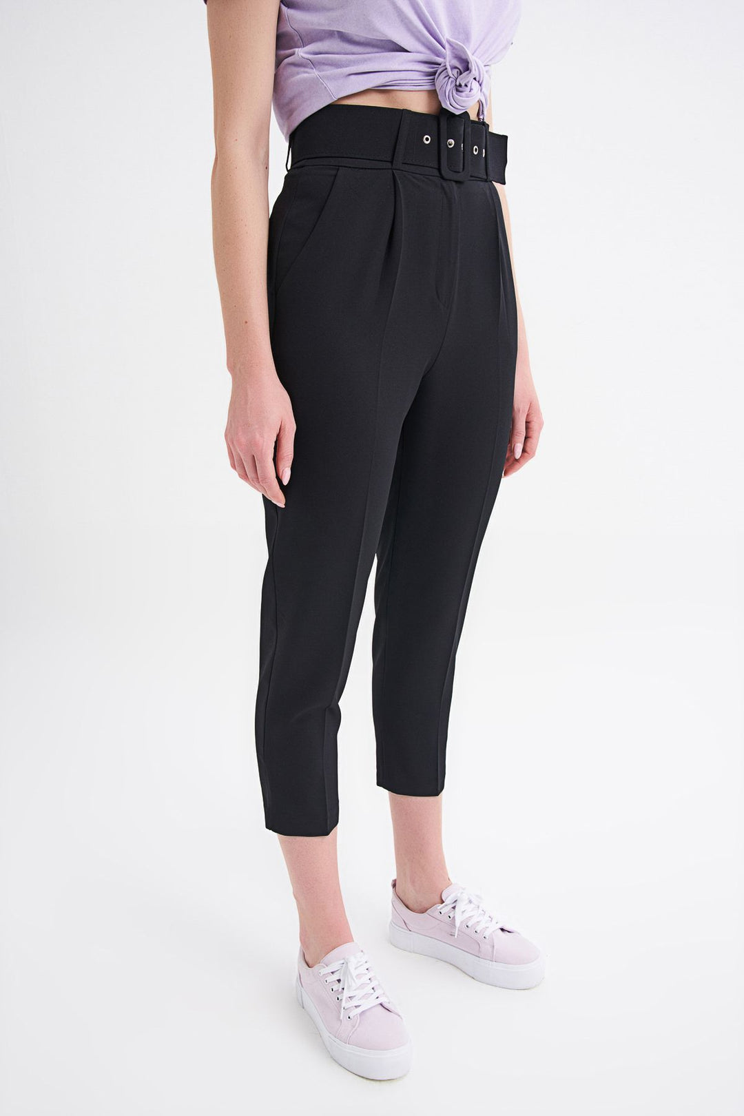 Waist Belt Fabric Trousers Black