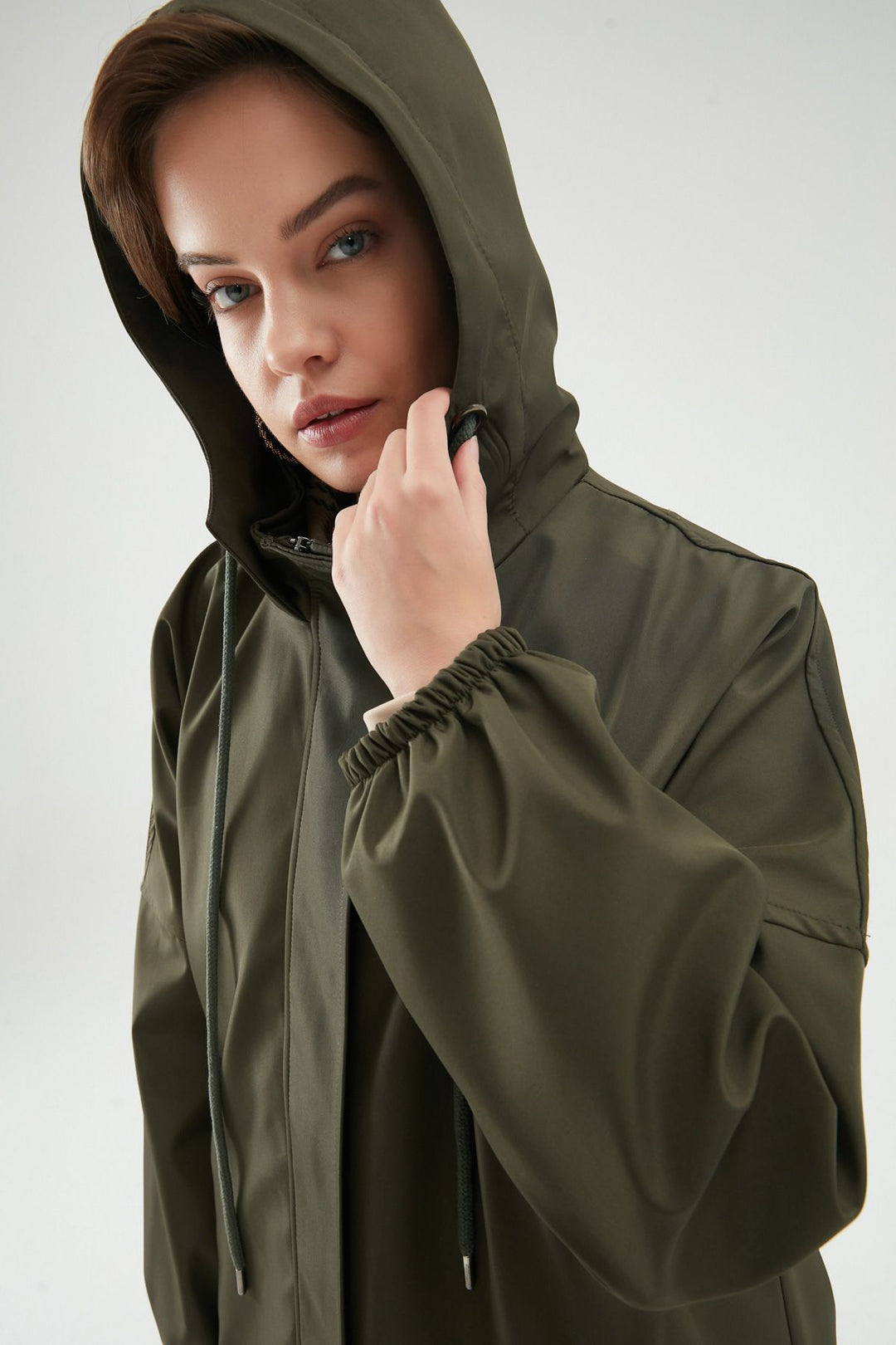 Kapüşonlu Oversize Trençkot Haki