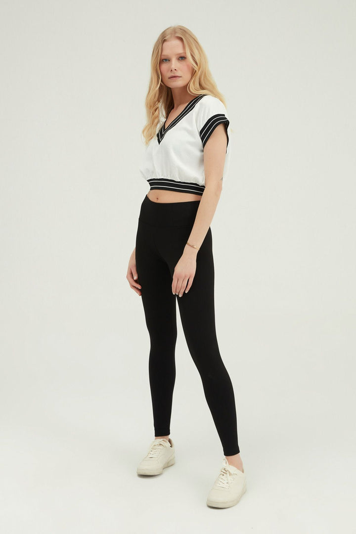 Ribanalı V Yaka Bluz Beyaz