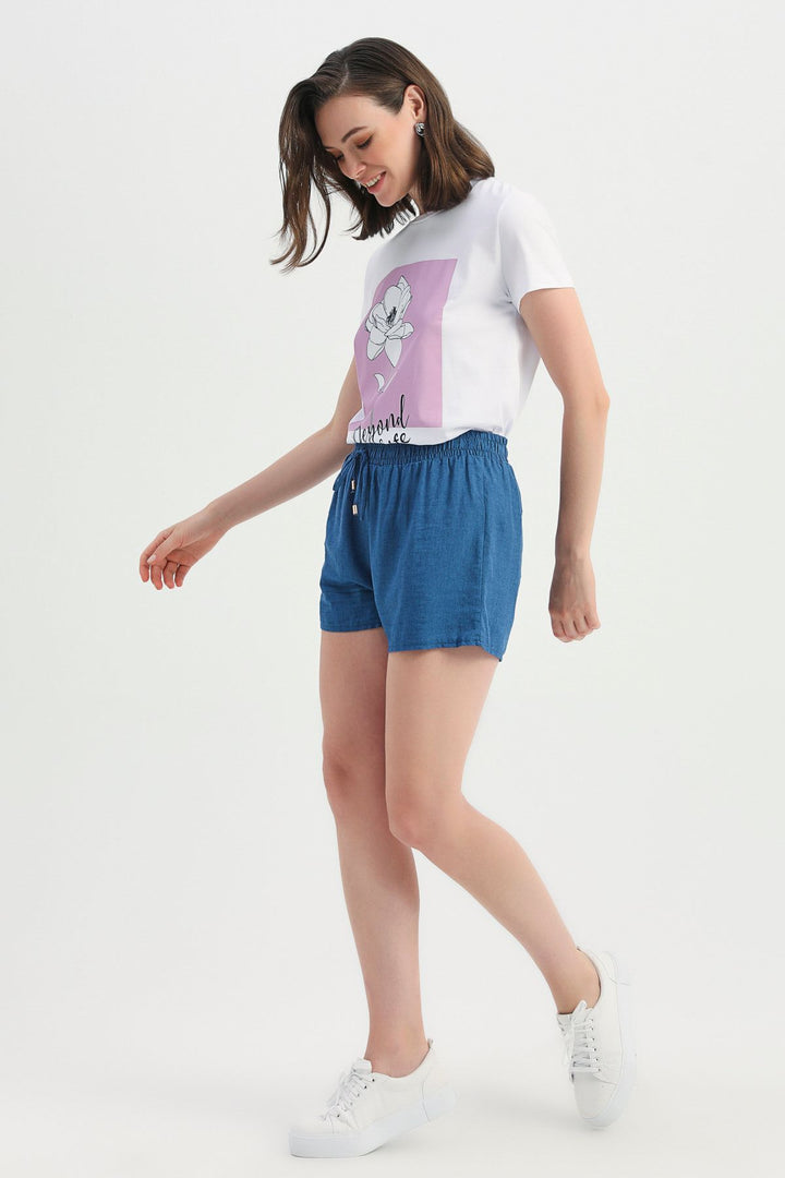Elastic Waist Linen Shorts Indigo