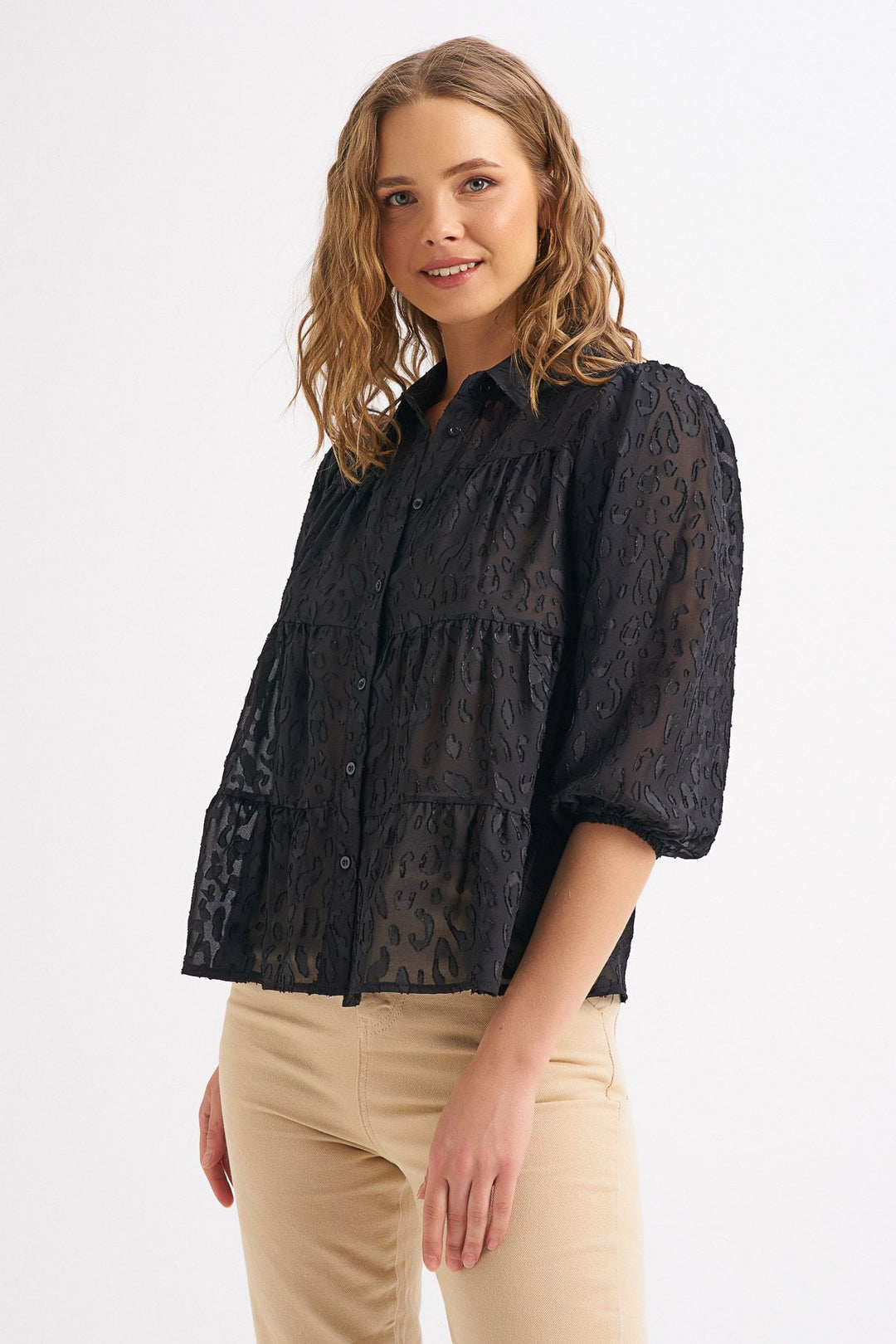Guipure Detailed Shirt Black
