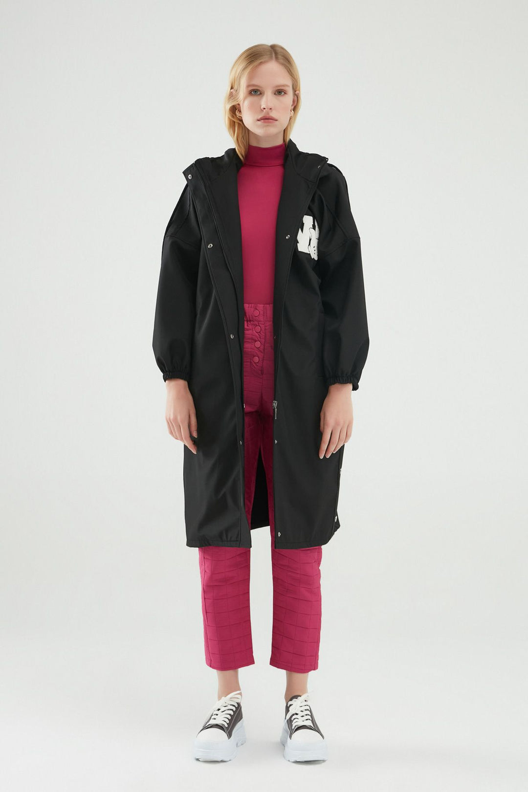 Hooded Oversize Trench Coat Black