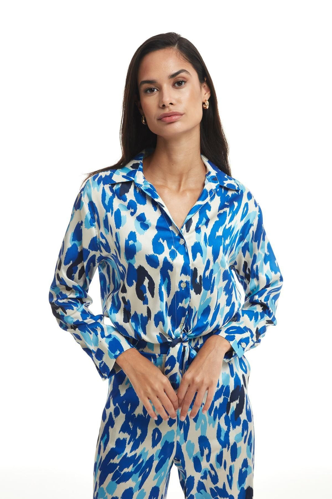 Bağlama Detaylı Saten Gömlek Sax