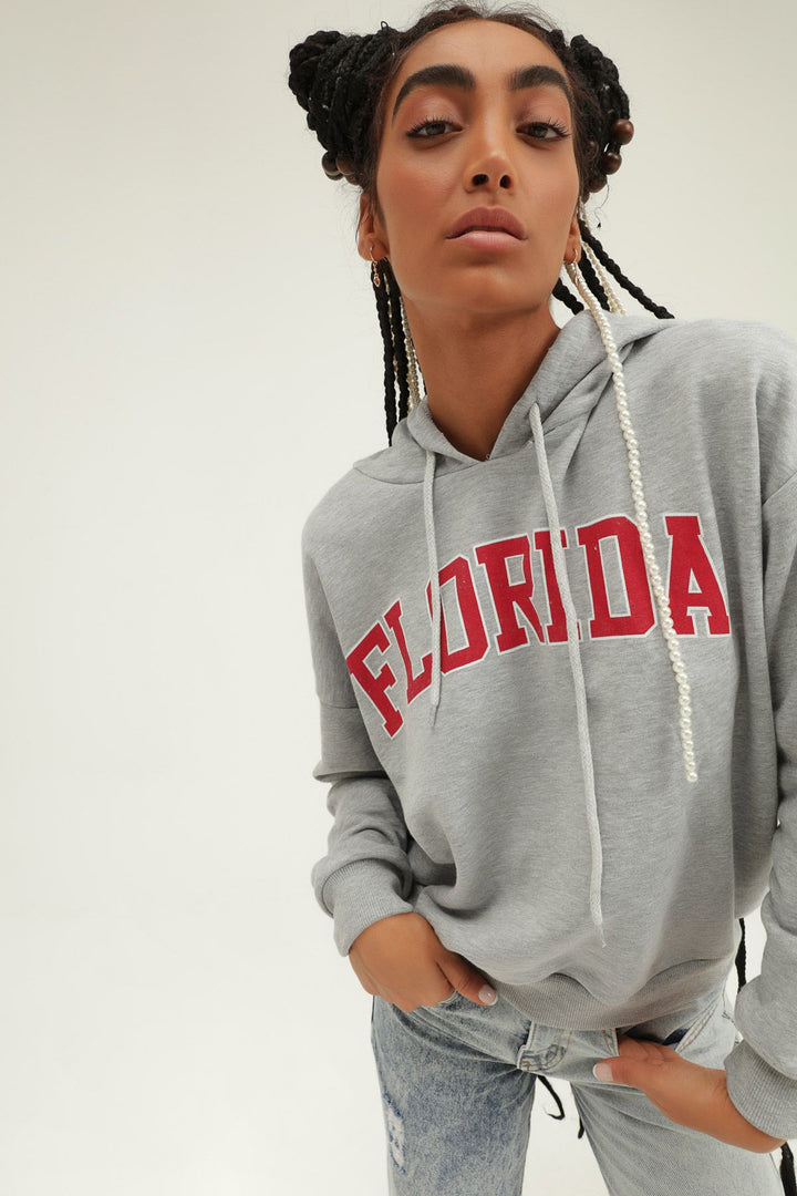 Hooded Printed Sweatshirt Graymelange