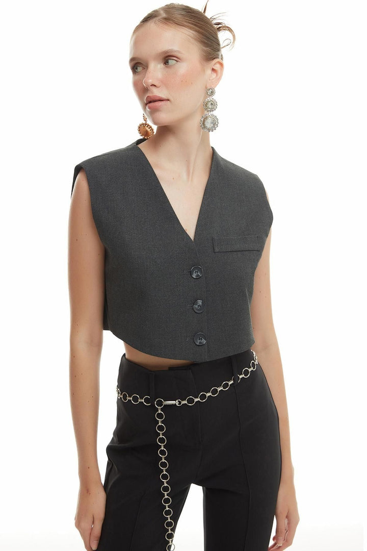 Buttoned Crop Vest Anthracite
