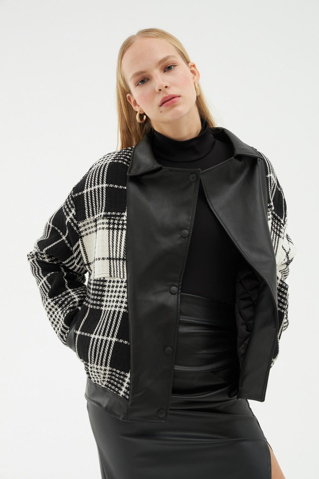 Leather Detailed Bomber Jacket Black