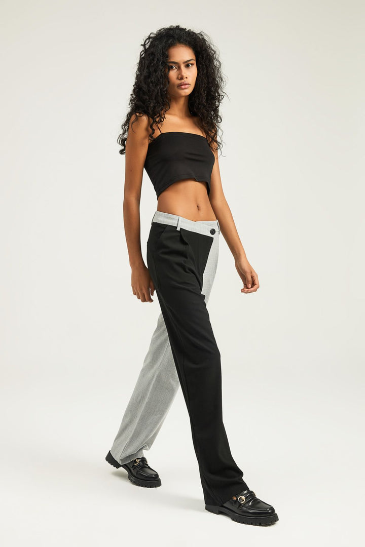 Çift Renkli Palazzo Pantolon Gri