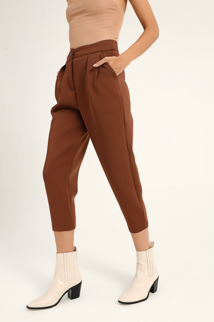 Diving Fabric Pleated Trousers Brown